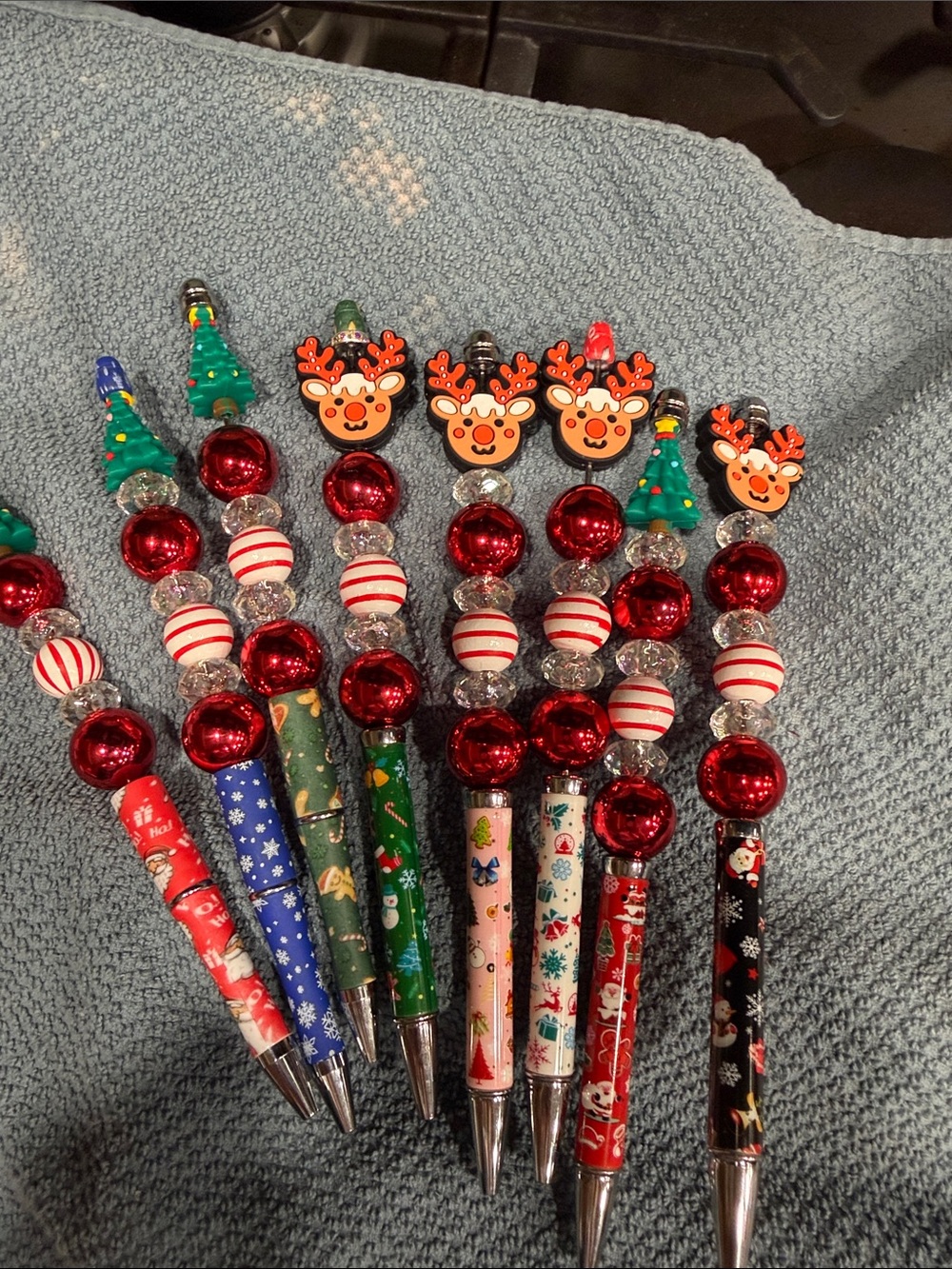 Hand Crafted Red and Green Holiday Beaded Pens